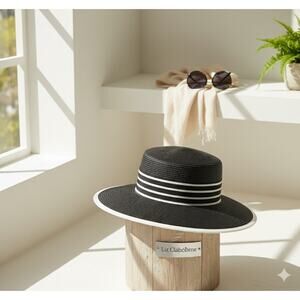 NWT Liz Claiborne Black & White Straw Hat